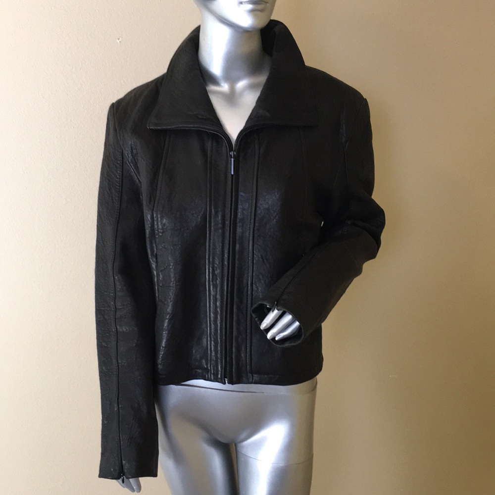 KENNETH COLE | Shrunken Bubble Leather Moto Jacket